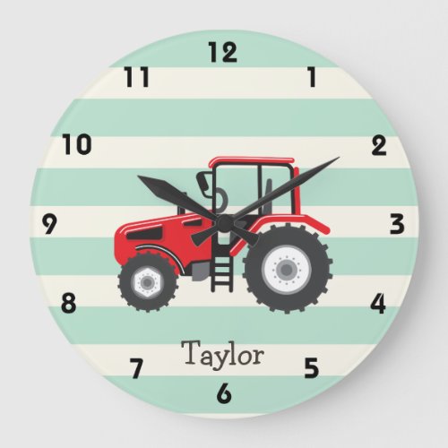Red Farm Tractor Large Clock