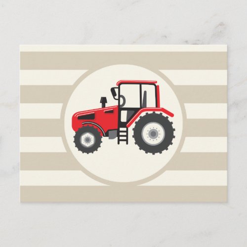 Red Farm Tractor on Tan Stripes Postcard