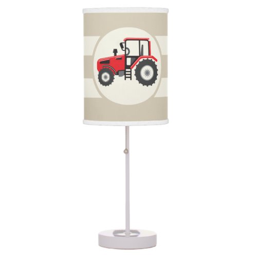 Red Farm Tractor on Tan Stripes Table Lamp