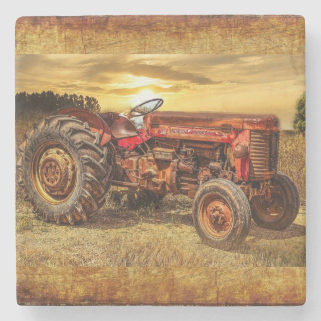 Red Farm Tractor Stone Coaster (Front)