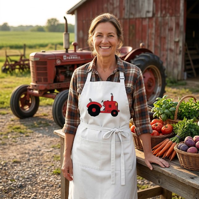 Red Farm Tractor Vehicle Adult Apron (Creator Uploaded)