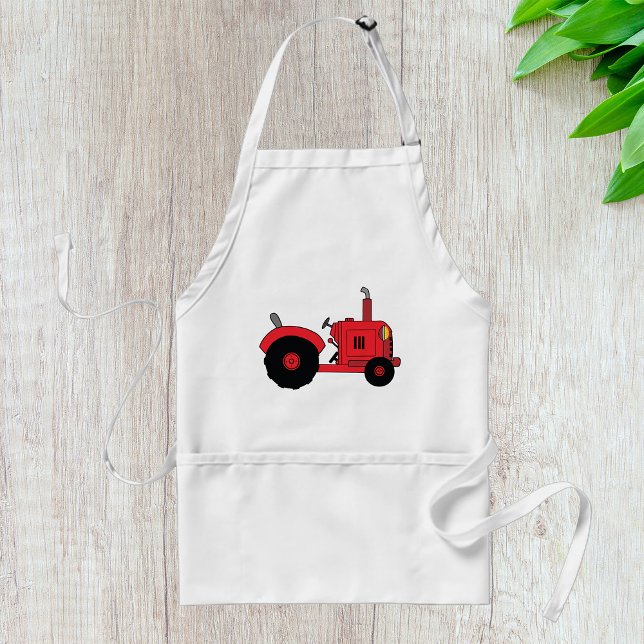 Red Farm Tractor Vehicle Adult Apron (Creator Uploaded)