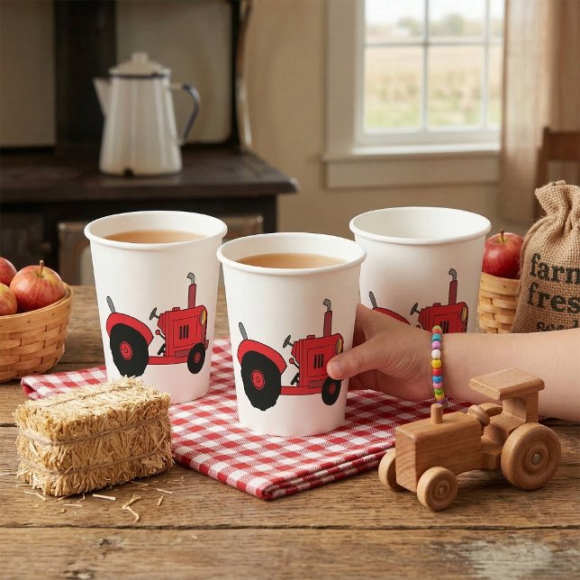 Red Farm Tractor Vehicle Paper Cups (Creator Uploaded)