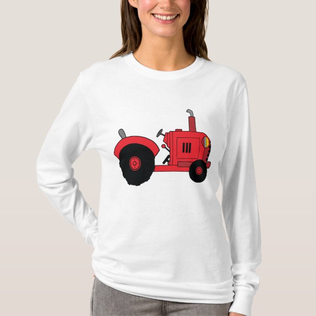 Red Farm Tractor Vehicle T-Shirt (Front)