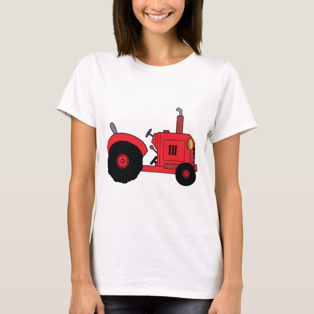 Red Farm Tractor Vehicle T-Shirt (Front)