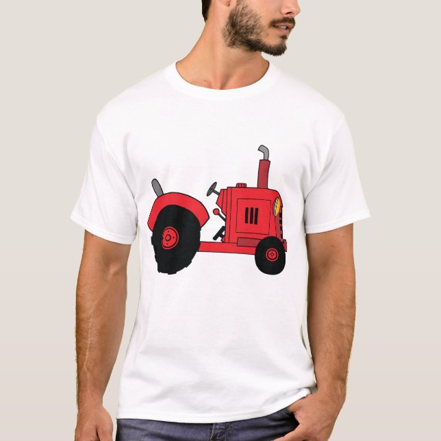 Red Farm Tractor Vehicle T-Shirt (Front)