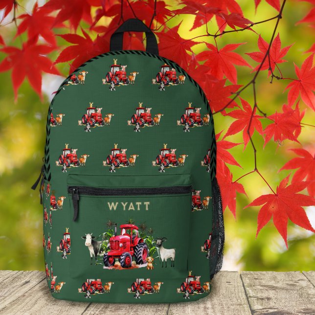 Red Farm Tractors Kids Personalized Backpack (Creator Uploaded)
