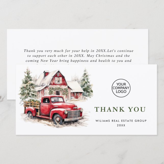 Red Farm Truck Christmas Corporate Greeting Holiday Card (Front/Back)