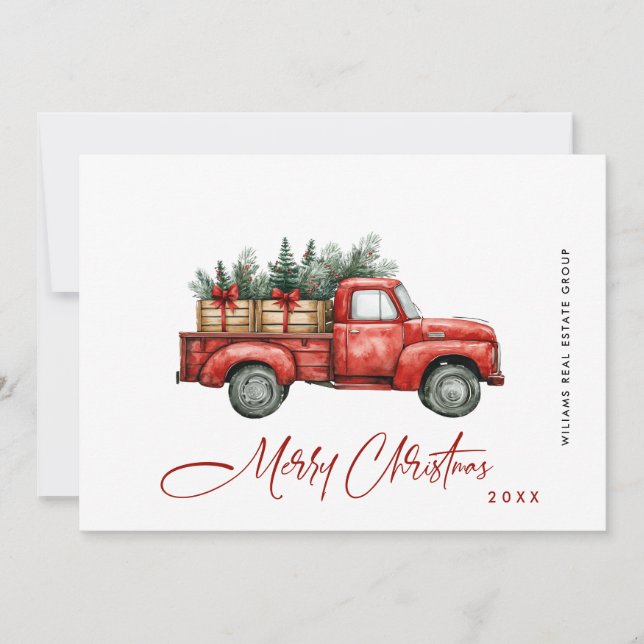 Red Farm Truck Christmas Corporate Greeting Holiday Card (Front)