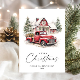 Red Farm Truck Christmas Corporate Greeting Holiday Card