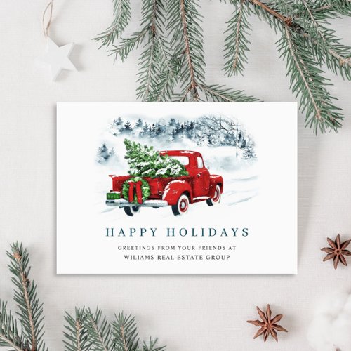 Red Farm Truck Christmas Corporate Greeting Holiday Card