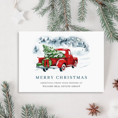 Red Farm Truck Christmas Corporate Greeting Holiday Card
