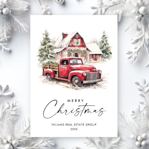 Red Farm Truck Christmas Corporate Greeting Holiday Card