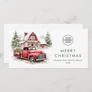 Red Farm Truck Christmas Corporate Greeting Holiday Card