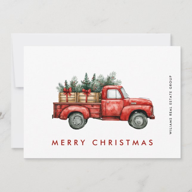 Red Farm Truck Christmas Corporate Greeting Holiday Card (Front)