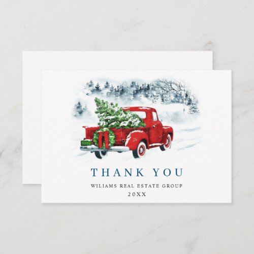 Red Farm Truck Christmas Corporate Holiday Thank You Card