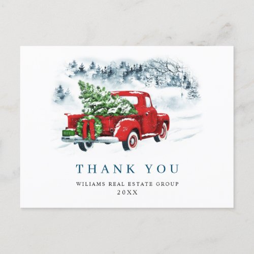 Red Farm Truck Christmas Corporate Thank You Postcard
