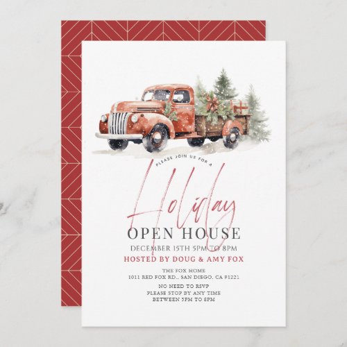 Red Farm Truck Christmas Holiday Open House Invitation