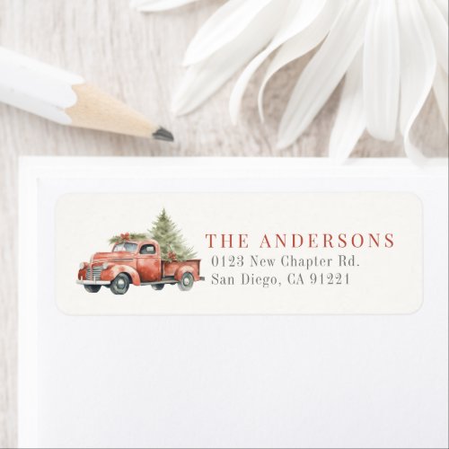 Red Farm Truck Christmas Tree Holiday Address Label
