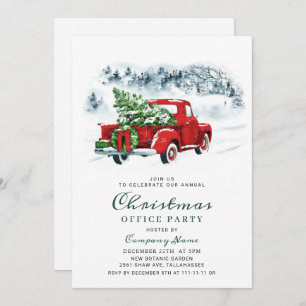 Red Farm Truck Holiday Christmas Corporate Party Invitation