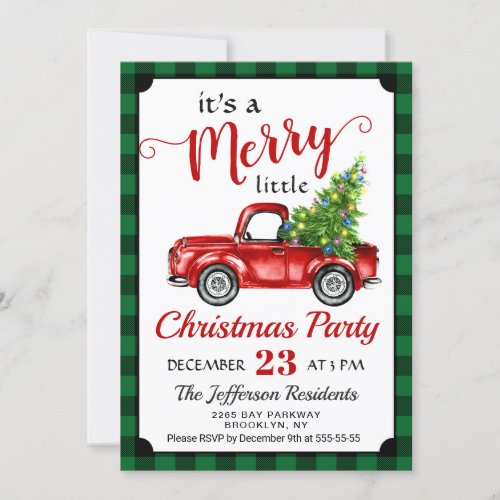 Red Farm Truck Holiday Christmas Little Party Invitation