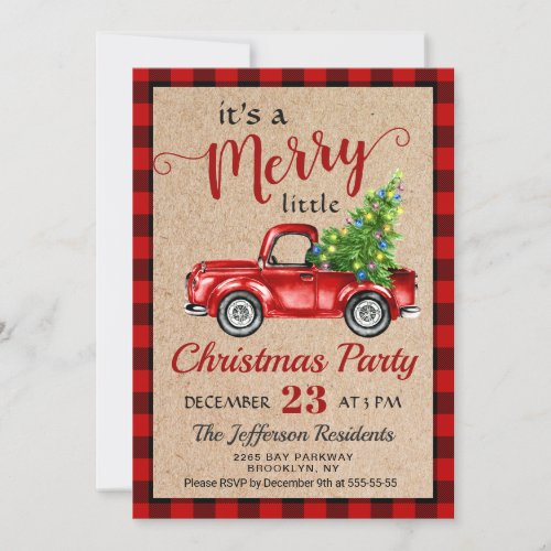 Red Farm Truck Holiday Christmas Little Party Invitation