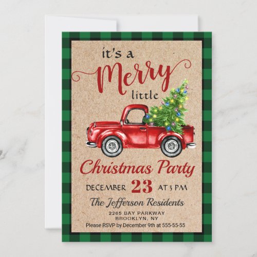 Red Farm Truck Holiday Christmas Little Party Invitation