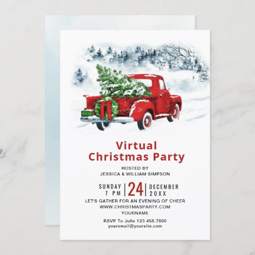 Red Farm Truck Virtual Christmas Holiday Party Invitation