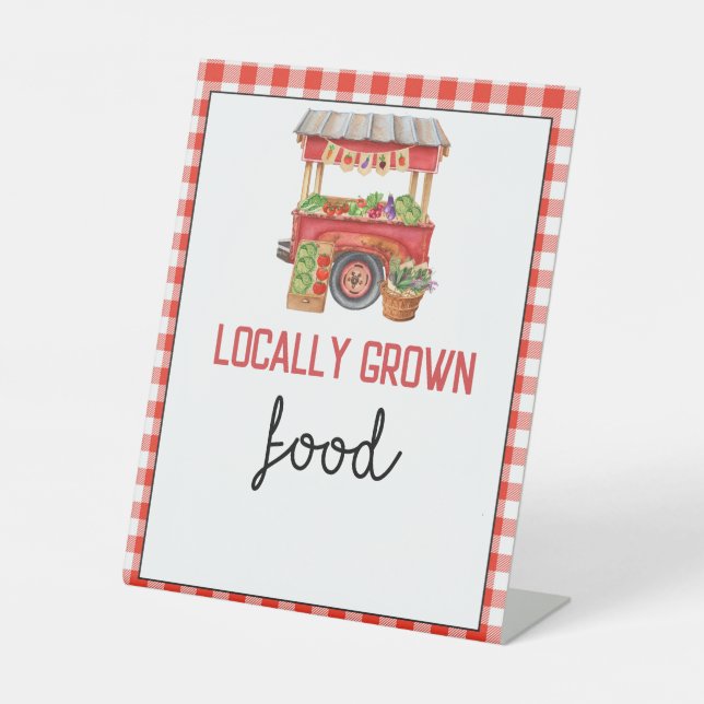 Red Farmer's Market Birthday  Food Table Sign (Front)