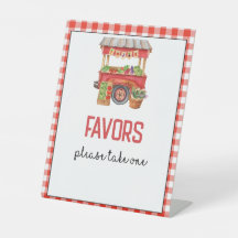 Red Farmer's Market Birthday Party Favors Sign