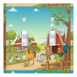 Red Farmhouse Barn and Farmyard Animals Light Switch Cover