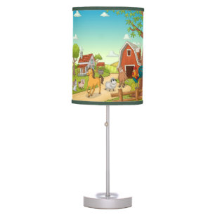 Red Farmhouse Barn and Farmyard Animals Table Lamp