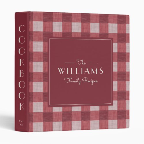 Red Farmhouse Plaid Family Recipe Cookbook 3 Ring Binder