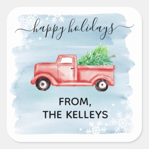 Red Farmhouse Truck Holiday Gift Square Sticker