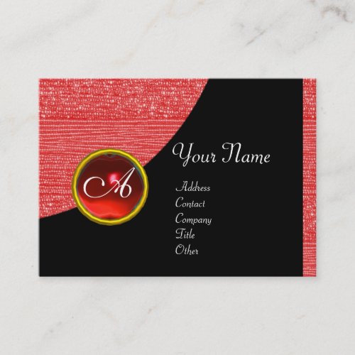 RED FASHION BEADS MONOGRAM black ruby Business Card