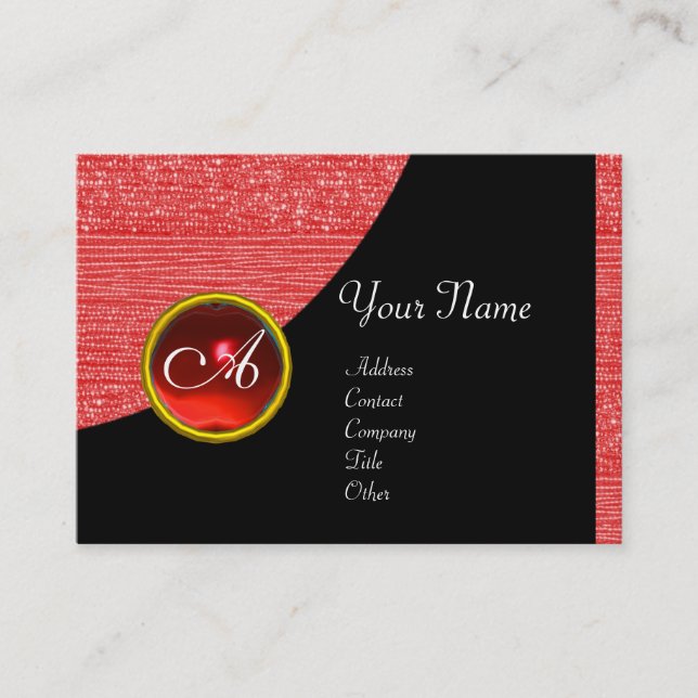 RED FASHION BEADS MONOGRAM ,black ruby Business Card (Front)