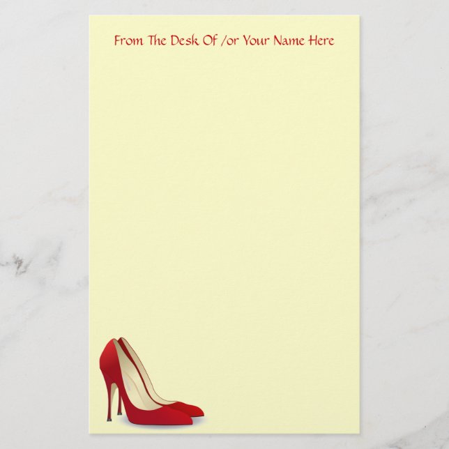 Red Fashion High Heel Pump Shoes Custom Wording Stationery (Front)