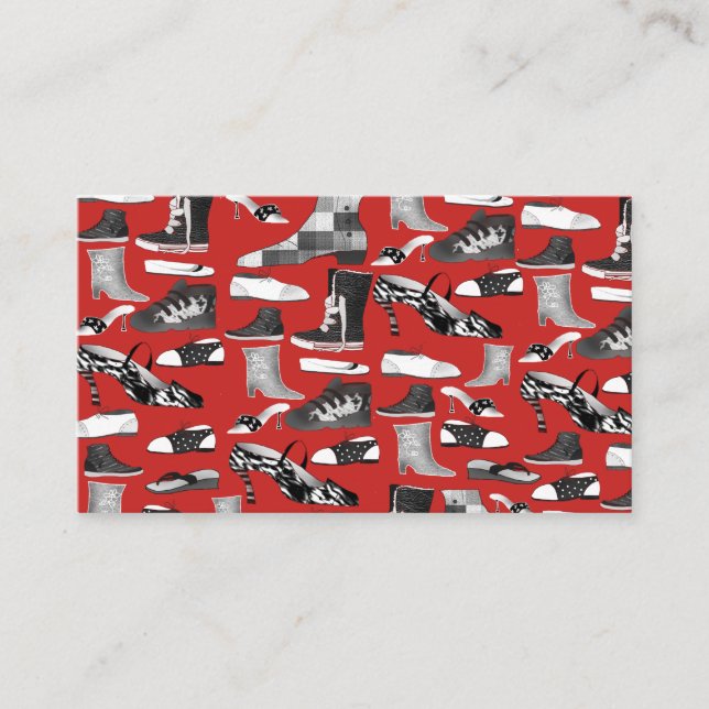 Red Fashion Shoe Pattern Business Card (Front)