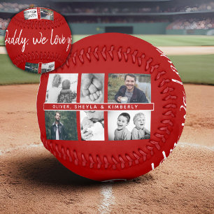 Red Father with Kids and Family Dad 6 Photo Baseball