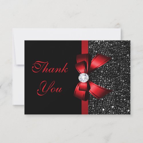 Red Faux Bow Black Sequins Diamond Thank You