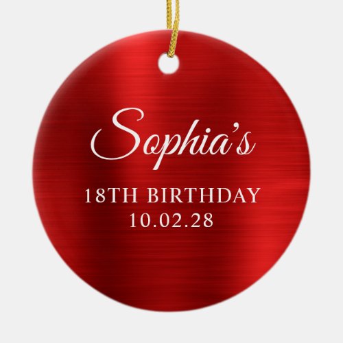 Red Faux Foil 18th Birthday Photo Ceramic Ornament