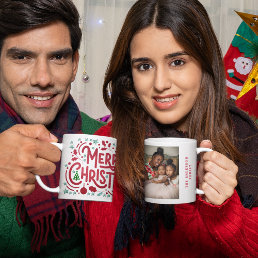 Red Faux Foils Merry Christmas Holiday Photo Coffee Mug