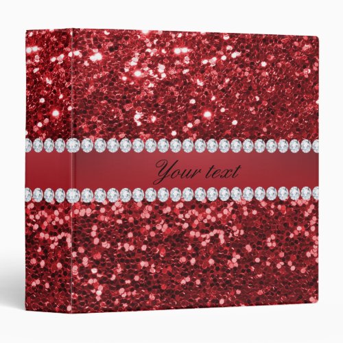 Red Faux Glitter and Diamonds Binder