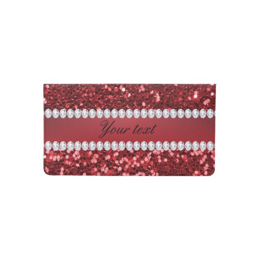 Red Faux Glitter and Diamonds Checkbook Cover (Front)