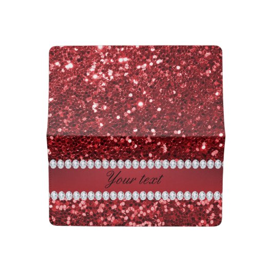 Red Faux Glitter and Diamonds Checkbook Cover (Open)