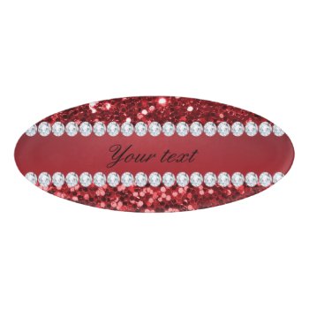 Red Faux Glitter And Diamonds Name Tag by glamgoodies at Zazzle