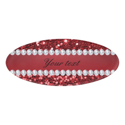 Red Faux Glitter and Diamonds Name Tag