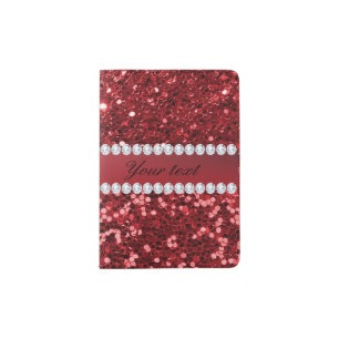 Red Faux Glitter and Diamonds Passport Holder