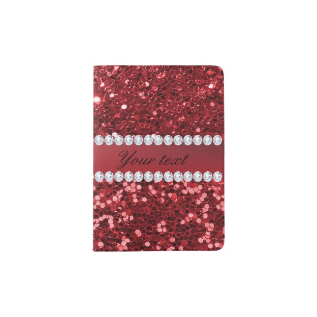 Red Faux Glitter and Diamonds Passport Holder (Front)