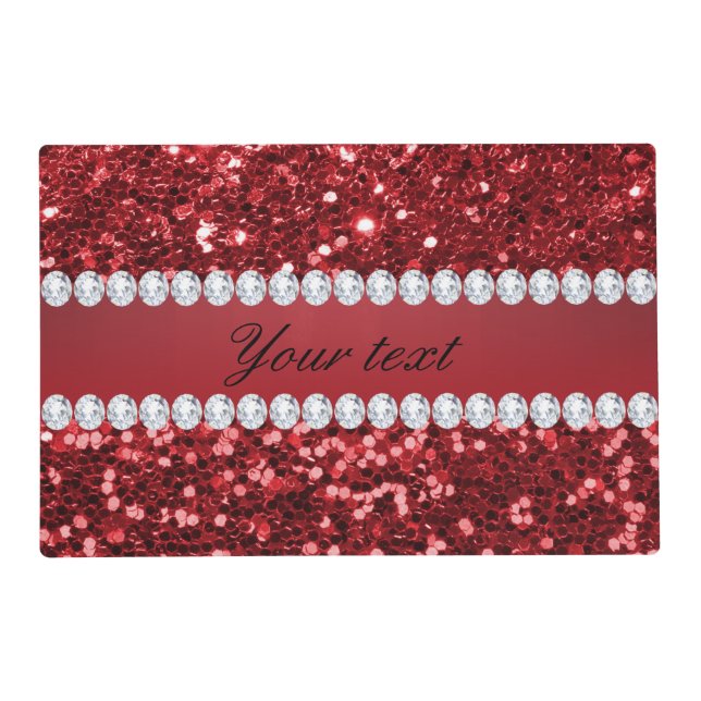 Red Faux Glitter and Diamonds Placemat (Front)